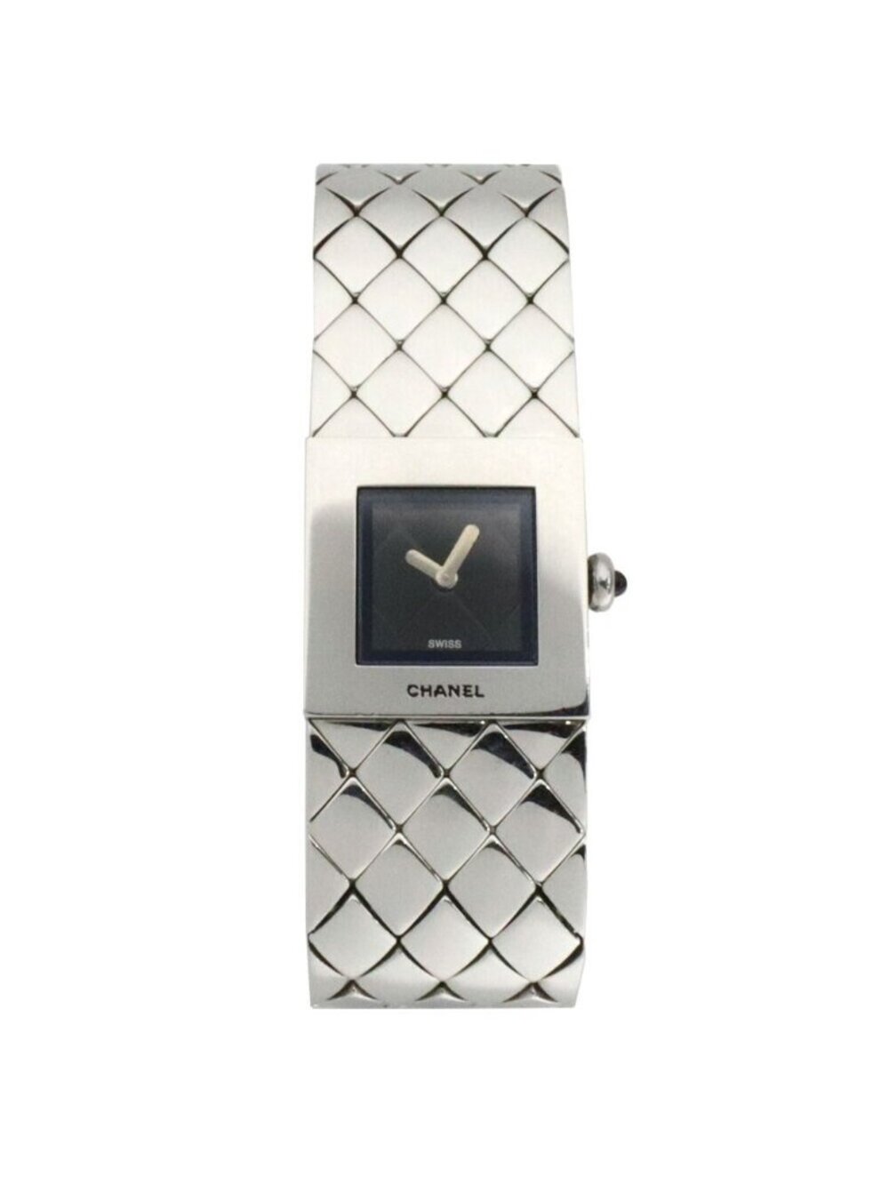 Chanel Matelasse Quilted Watch Black SS Quartz